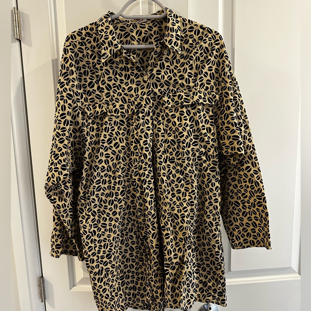 RODIER Vintage Button Coffee Pattern Tie Up Shirt
